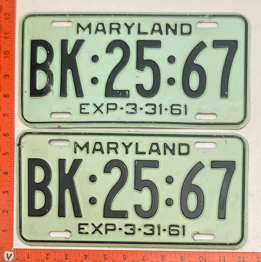 1961 Maryland #BK-25-67 Passenger License Plate (Pair)