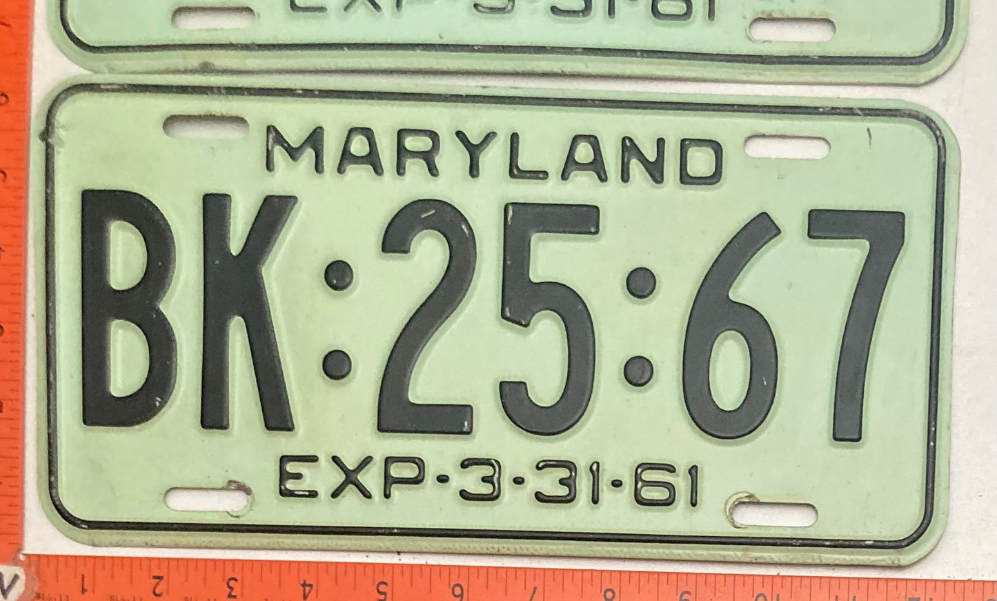 1961 Maryland #BK-25-67 Passenger License Plate (Pair)