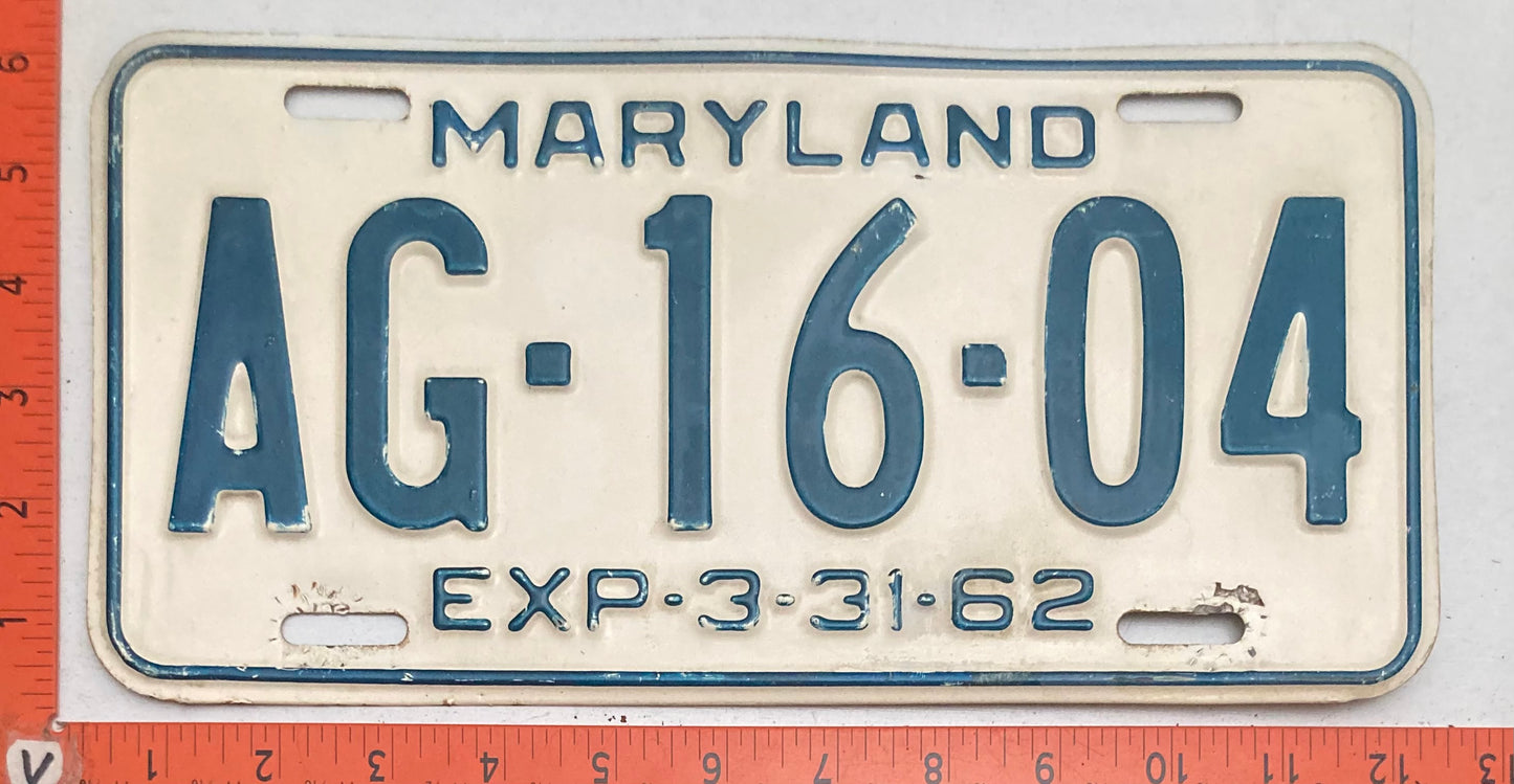 1962 Maryland #AG-16-04 Passenger License Plate