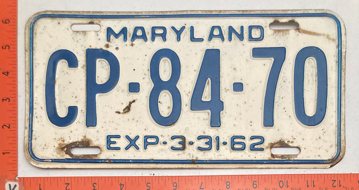 1962 Maryland #CP-84-70 Passenger License Plate