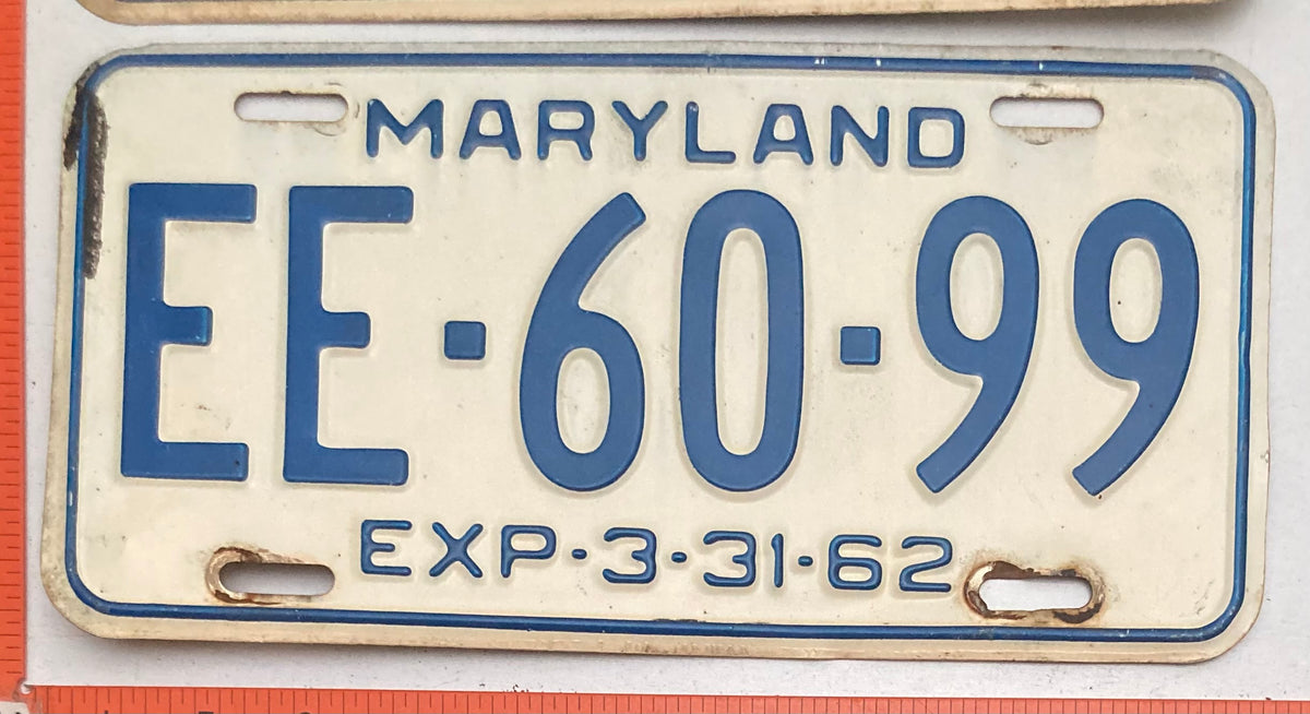 1962 Maryland #EE-60-99 Passenger License Plate PAIR
