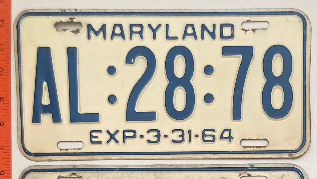 1964 Maryland #AL:28:78 Passenger License Plate PAIR