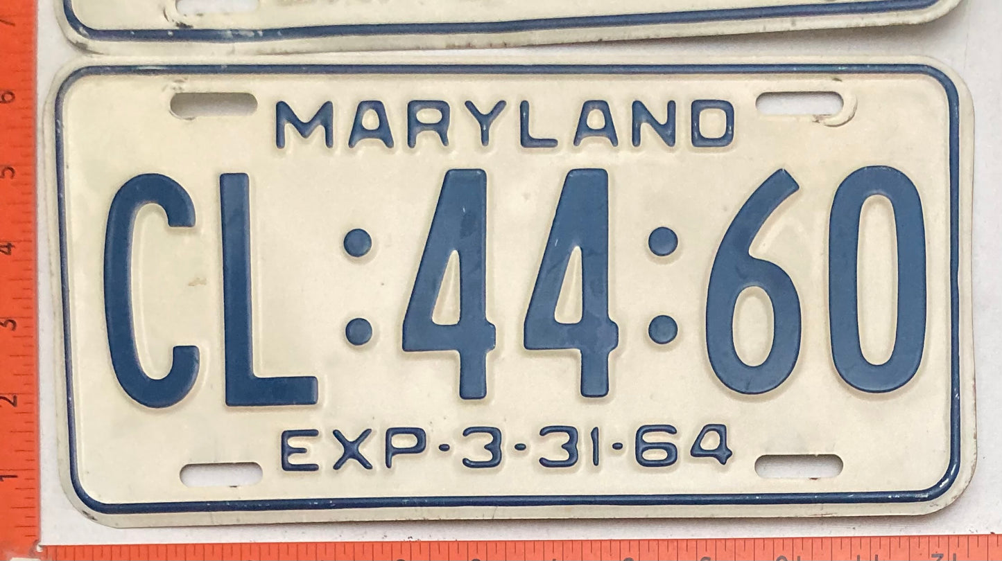 1964 Maryland #CL:44:60 Passenger License Plate (Pair)