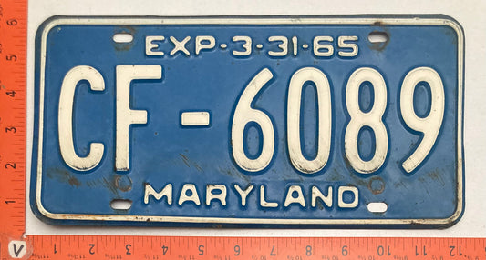 1965 Maryland #CF-6089 Passenger License Plate