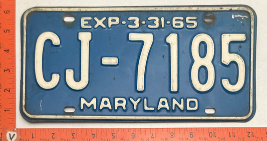 1965 Maryland #CJ-7185 Passenger License Plate