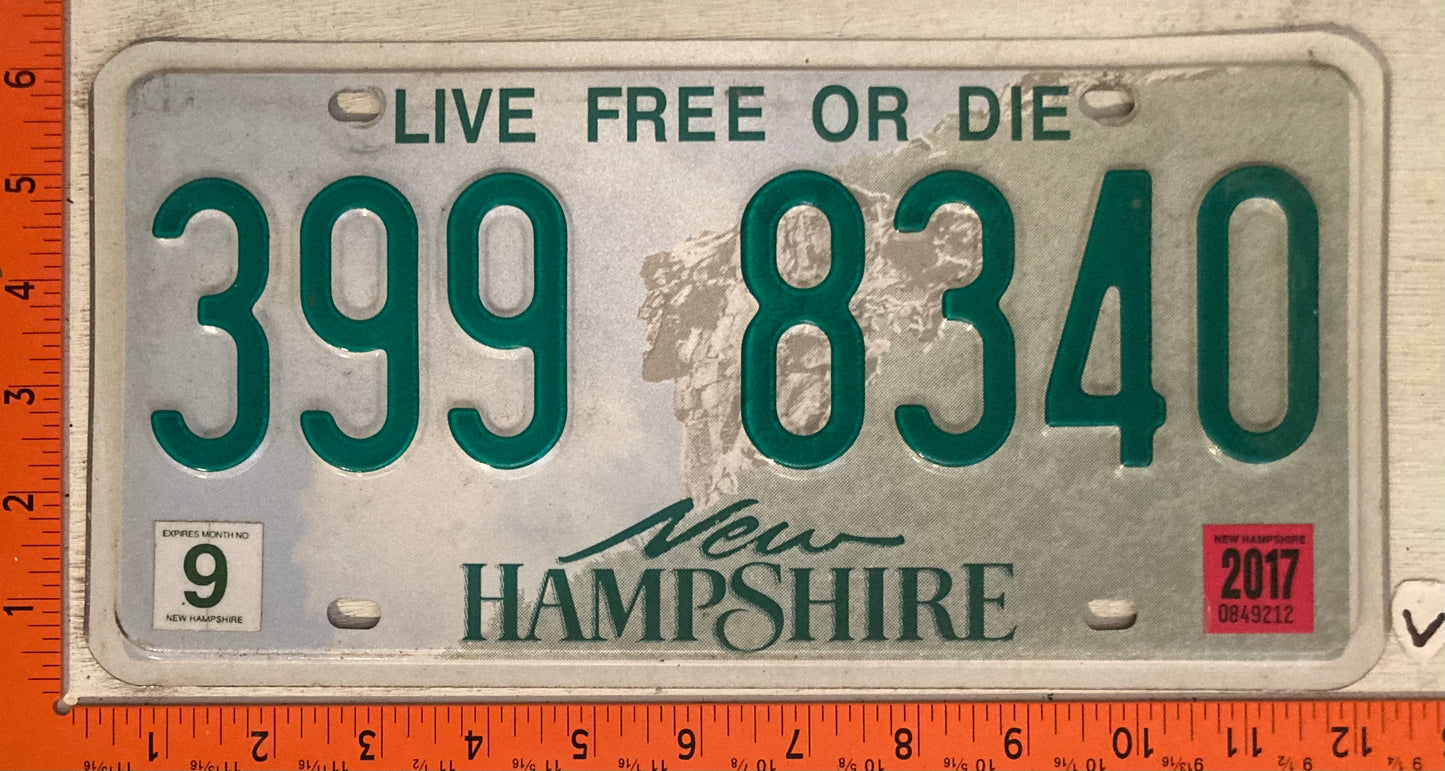 2017 New Hampshire #399 8340 Passenger License Plate