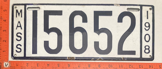 1908 Massachusetts #15652 Passenger License Plate (Porcelain)
