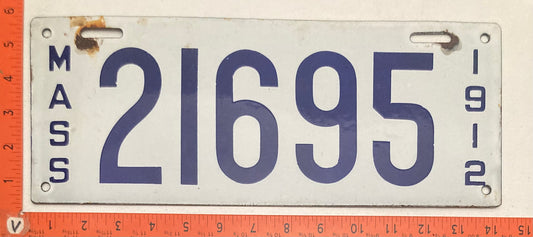 1912 Massachusetts #21695 Passenger License Plate (Porcelain)