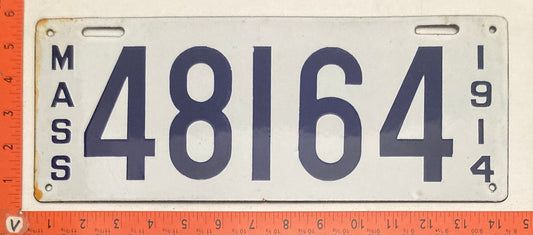 1914 Massachusetts #48164 Passenger License Plate (Porcelain)