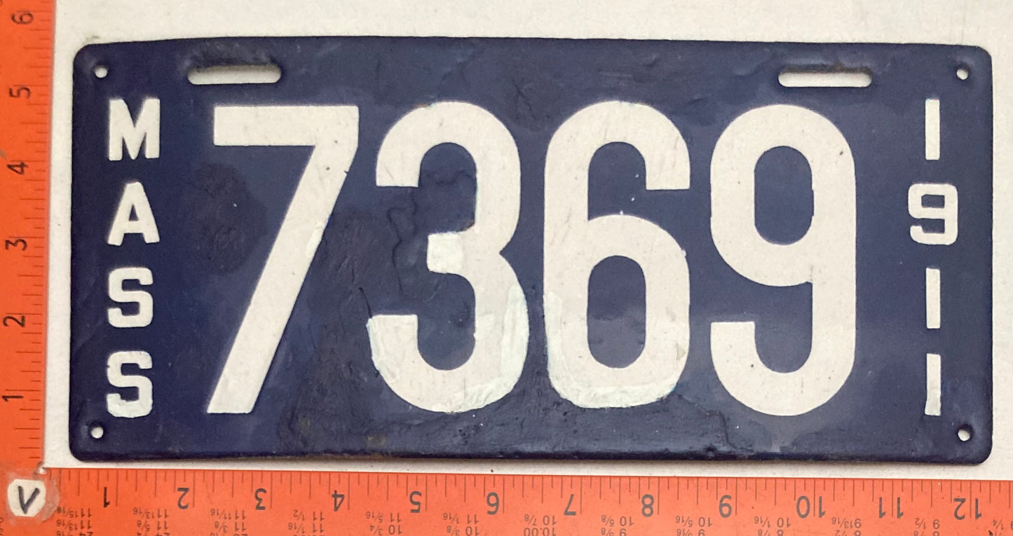 1911 Massachusetts #7369 Passenger License Plate (Porcelain)