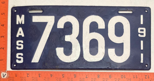 1911 Massachusetts #7369 Passenger License Plate (Porcelain)