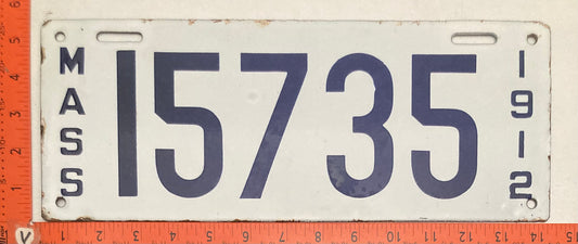 1912 Massachusetts #15735 Passenger License Plate (Porcelain)