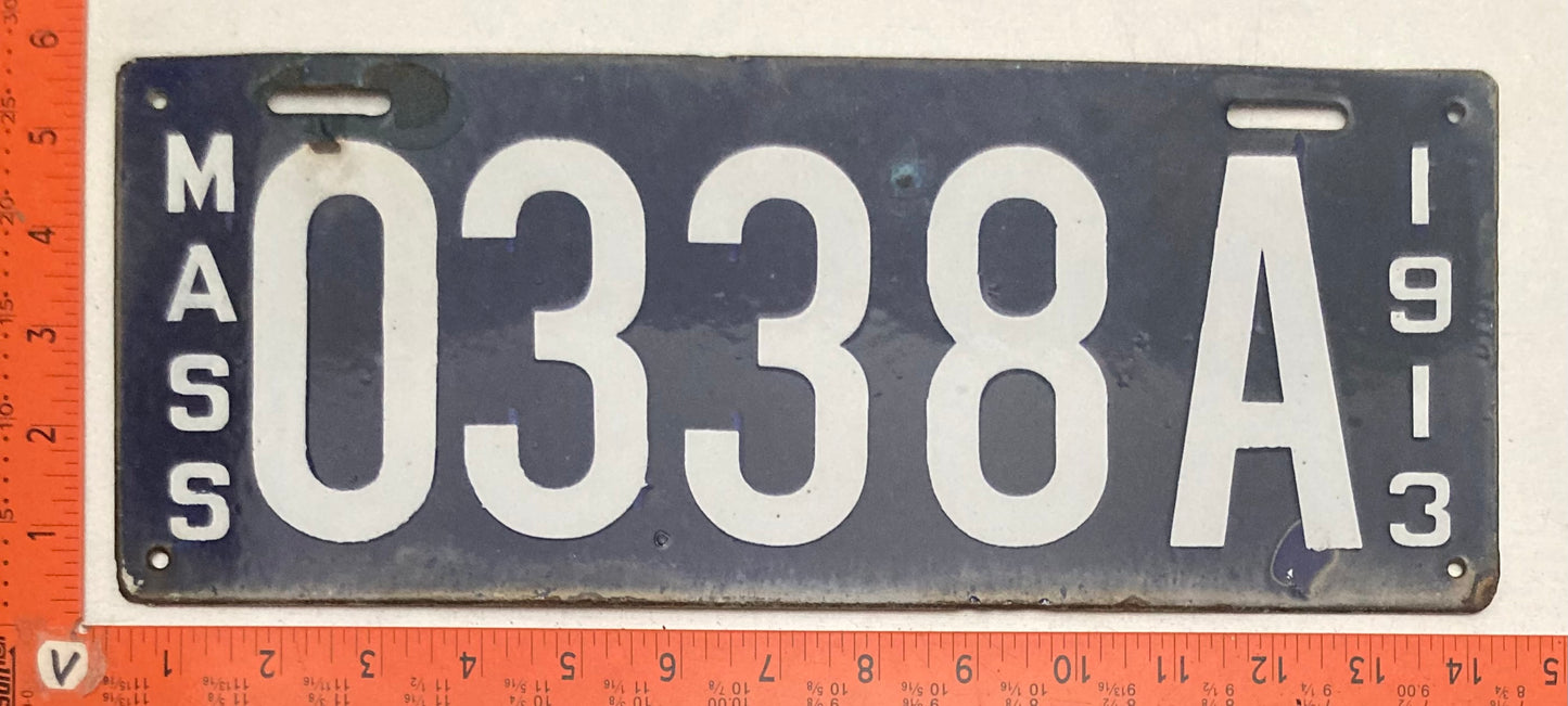 1913 Massachusetts #0338A Dealer License Plate (Porcelain)