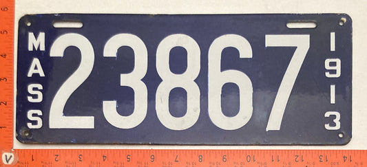 1913 Massachusetts #23867 Passenger License Plate