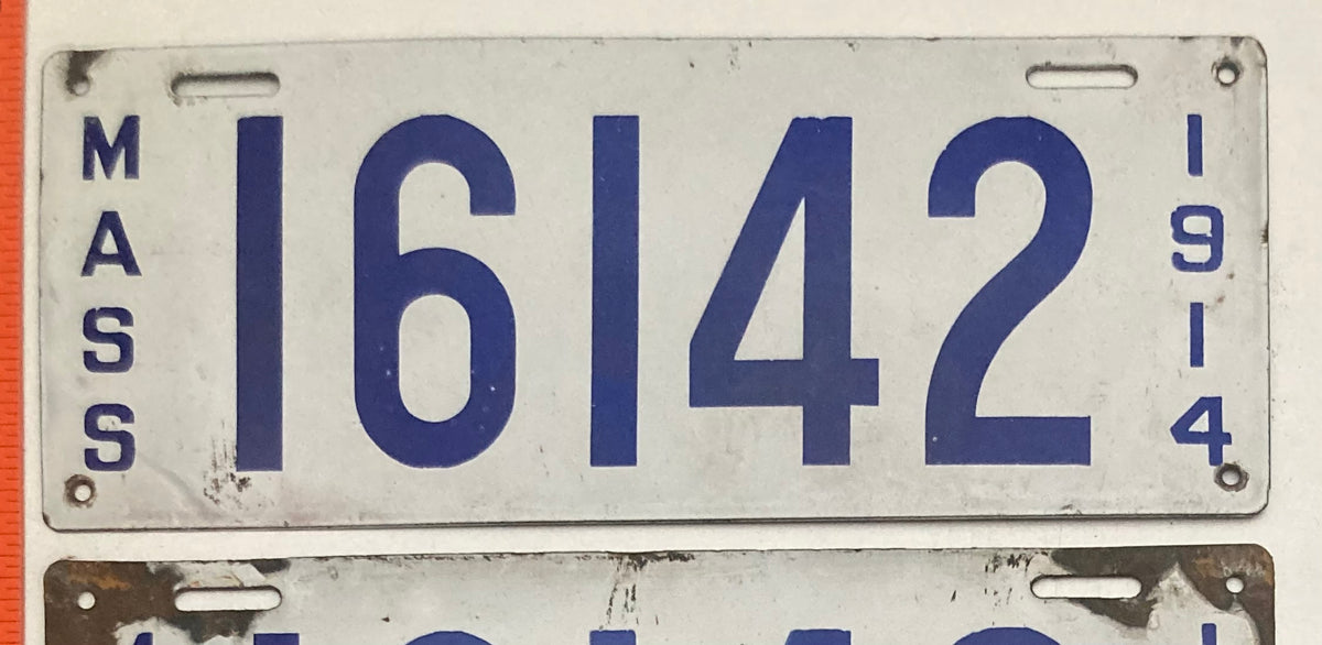 1914 Massachusetts #16142 Passenger License Plate (Pair)