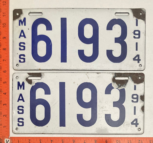 1914 Massachusetts #6193 Passenger License Plate (Pair)