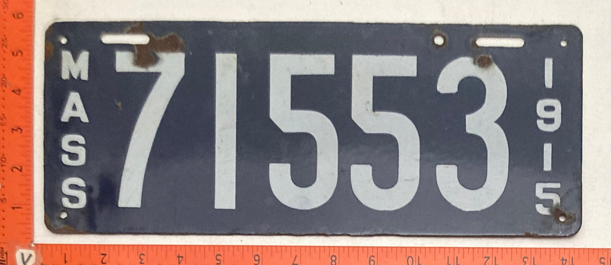 1915 Massachusetts #71553 Passenger License Plate (Porcelain)