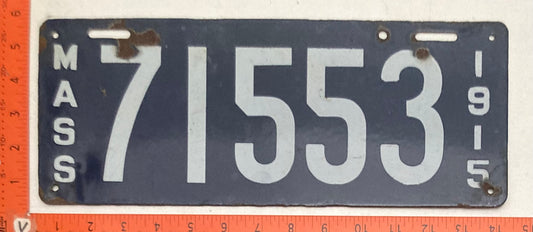 1915 Massachusetts #71553 Passenger License Plate (Porcelain)