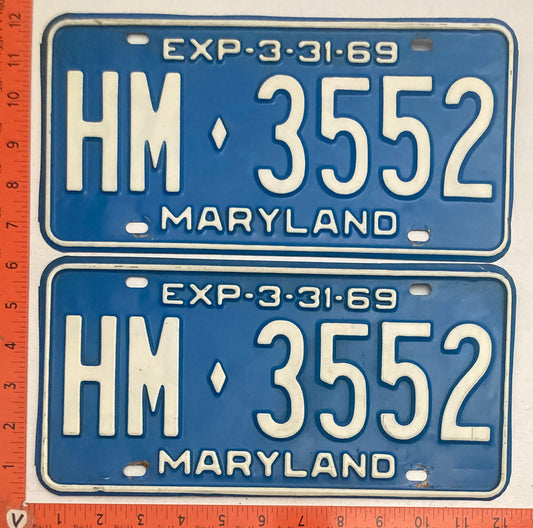 1969 Maryland #HM-3552 Passenger License Plate (Pair)