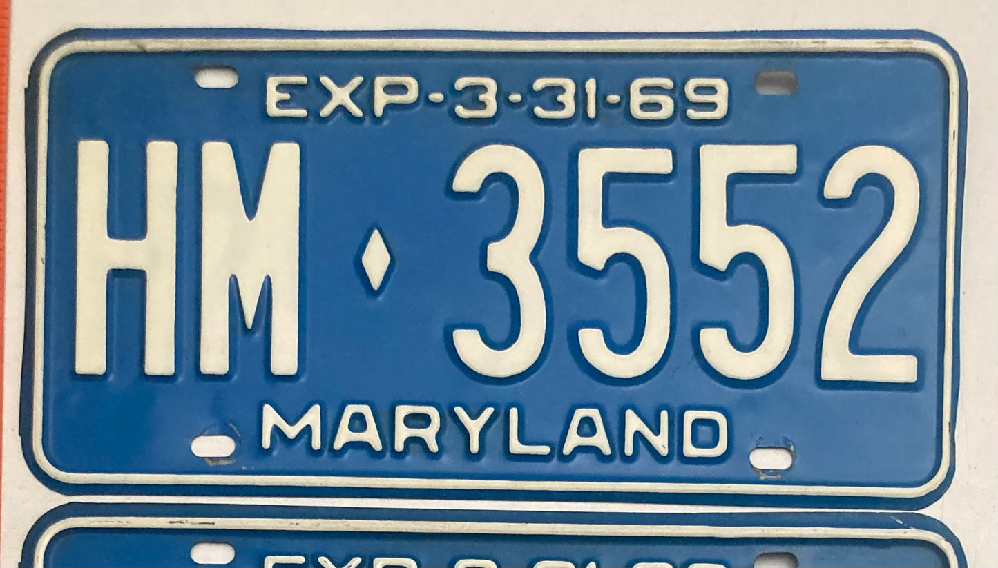 1969 Maryland #HM-3552 Passenger License Plate (Pair)
