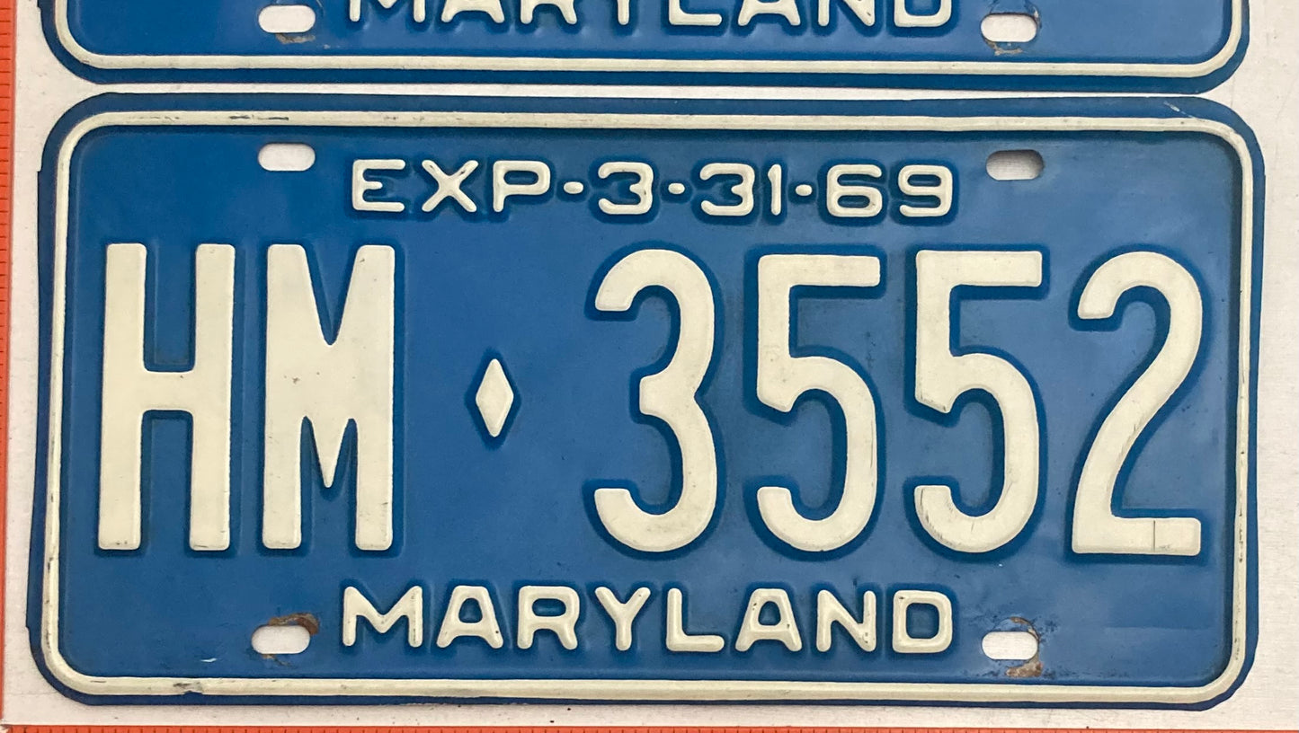 1969 Maryland #HM-3552 Passenger License Plate (Pair)