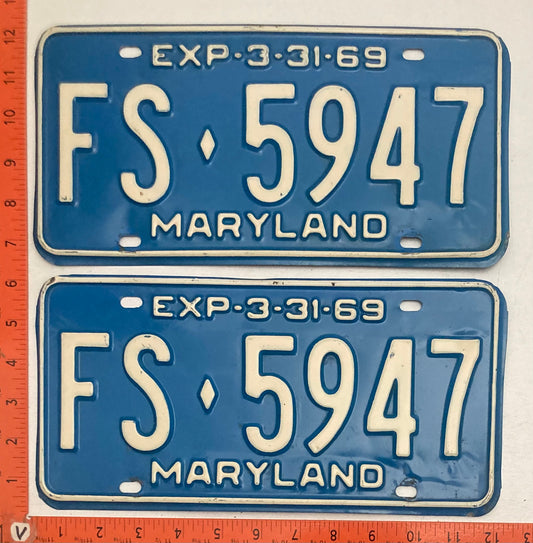 1969 Maryland #FS-5947 Passenger License Plate (Pair)