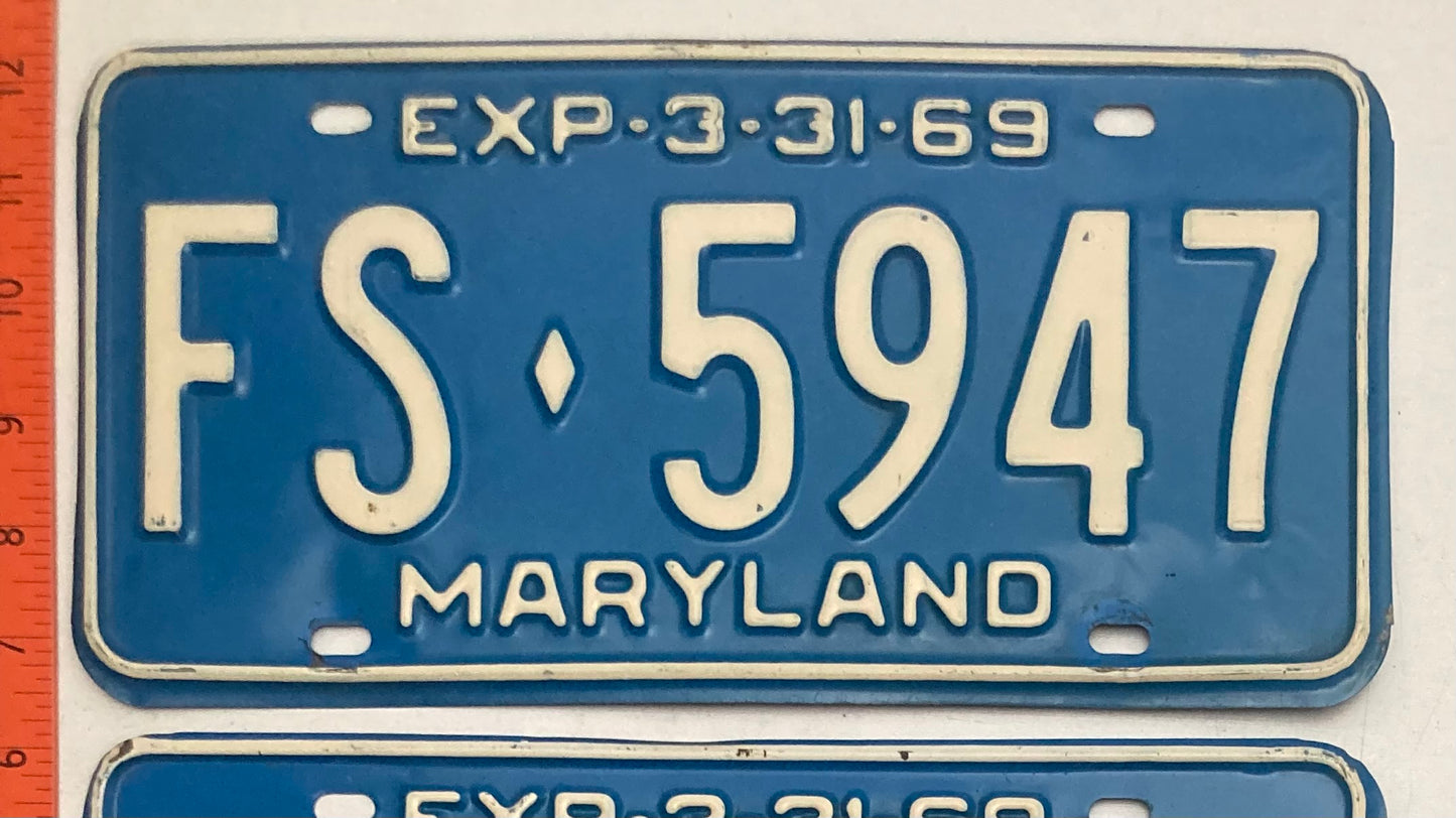 1969 Maryland #FS-5947 Passenger License Plate (Pair)