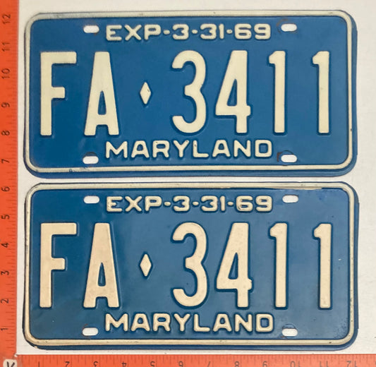 1969 Maryland #FA-3411 Passenger License Plate (Pair)