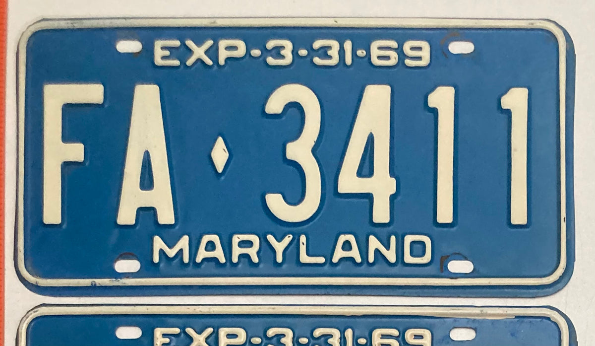 1969 Maryland #FA-3411 Passenger License Plate (Pair)