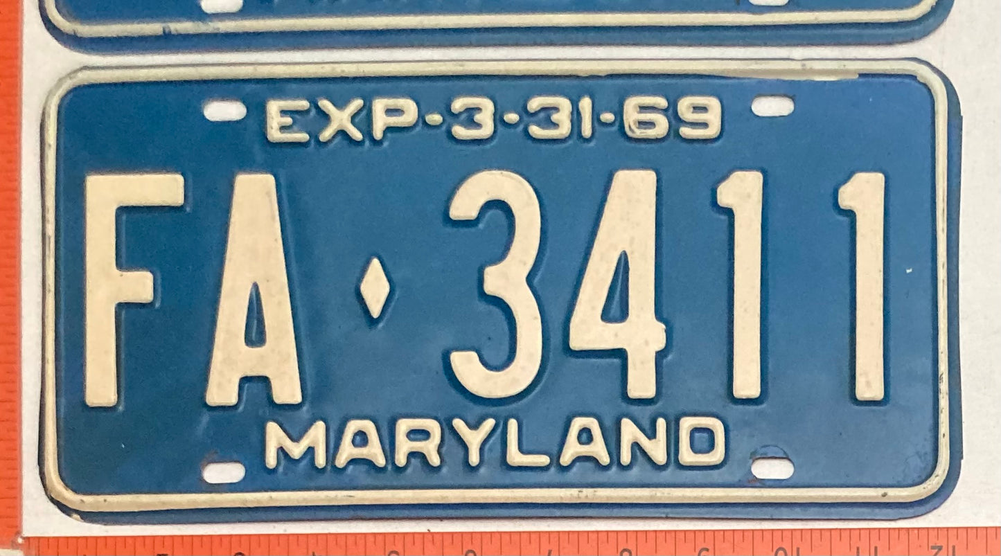 1969 Maryland #FA-3411 Passenger License Plate (Pair)