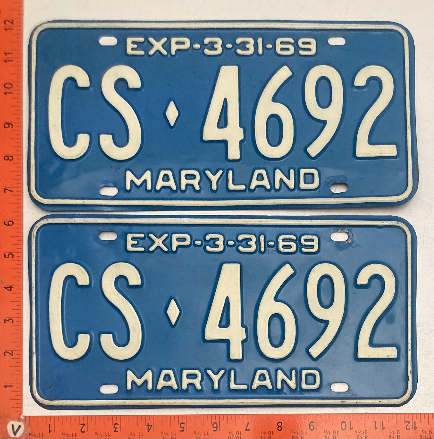 1969 Maryland #CS-4692 Passenger License Plate (Pair)