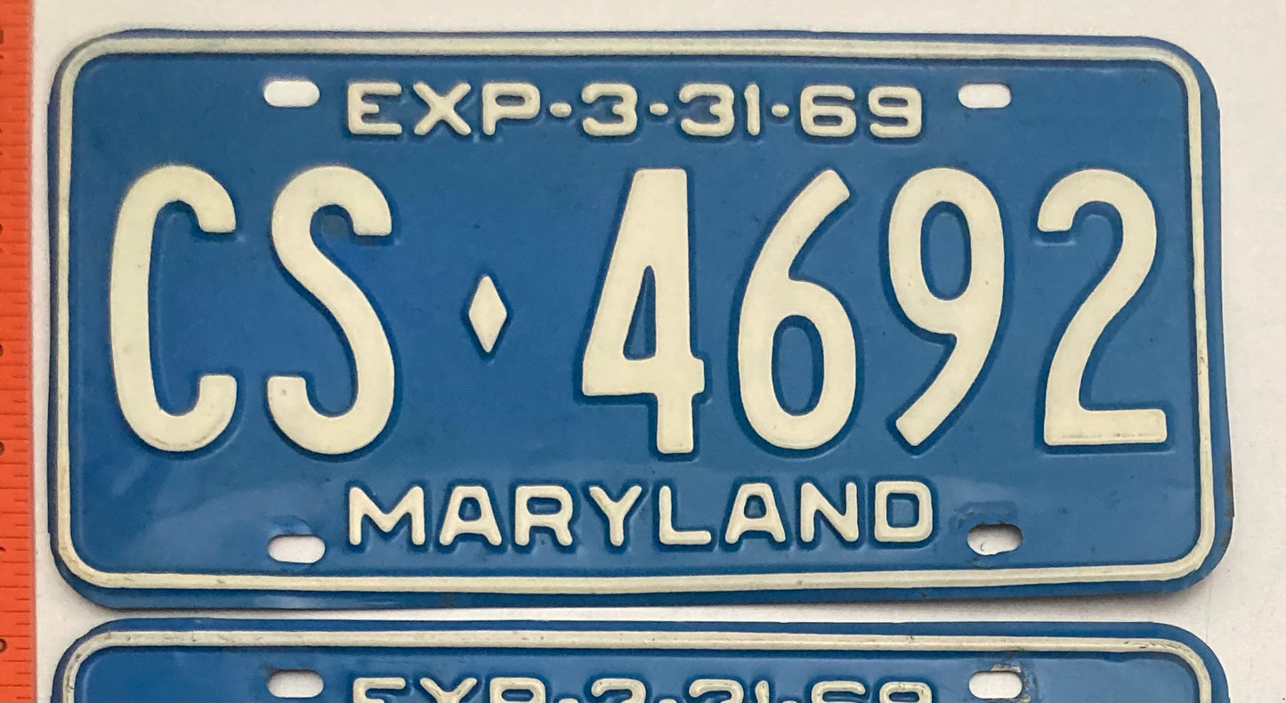 1969 Maryland #CS-4692 Passenger License Plate (Pair)