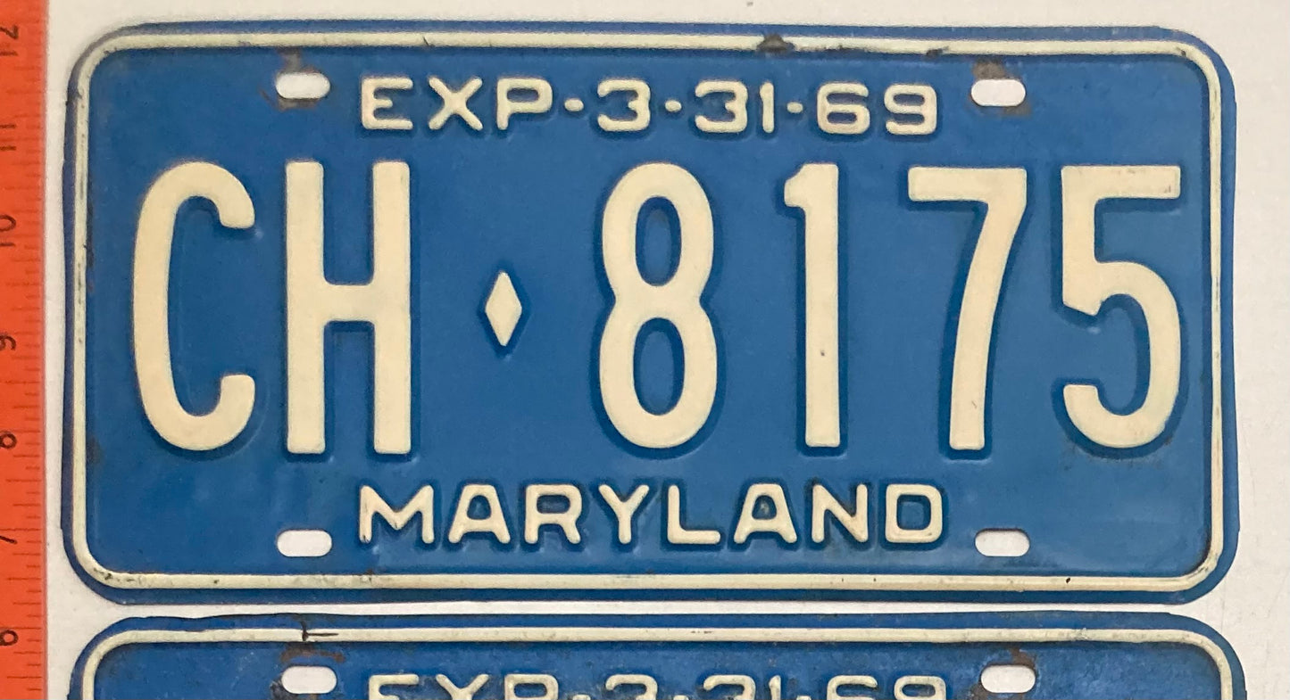 1969 Maryland #CH-8175 Passenger License Plate (Pair)