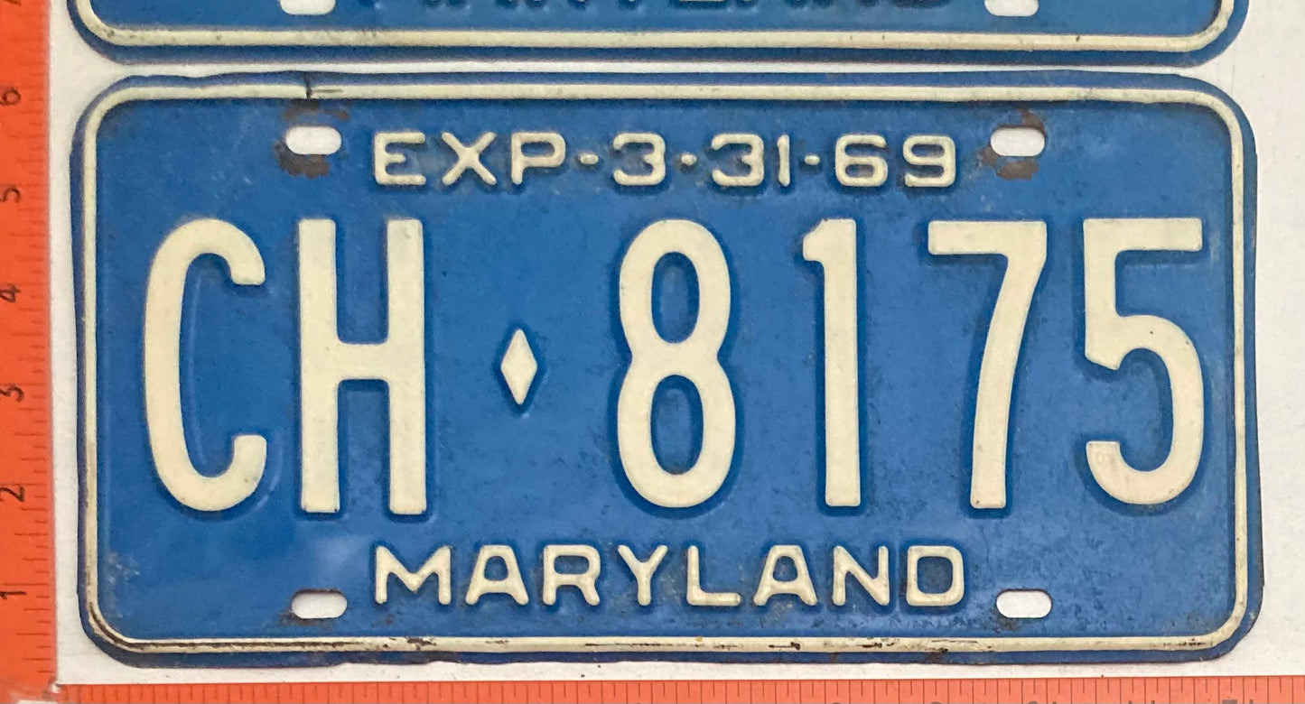 1969 Maryland #CH-8175 Passenger License Plate (Pair)