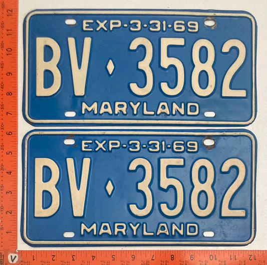 1969 Maryland #BV-3582 Passenger License Plate (Pair)
