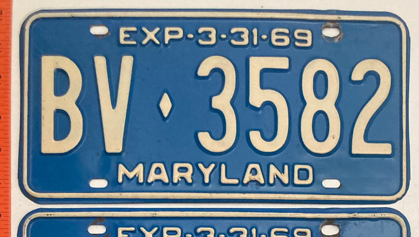1969 Maryland #BV-3582 Passenger License Plate (Pair)