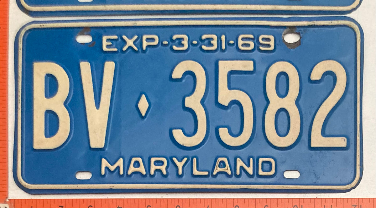 1969 Maryland #BV-3582 Passenger License Plate (Pair)
