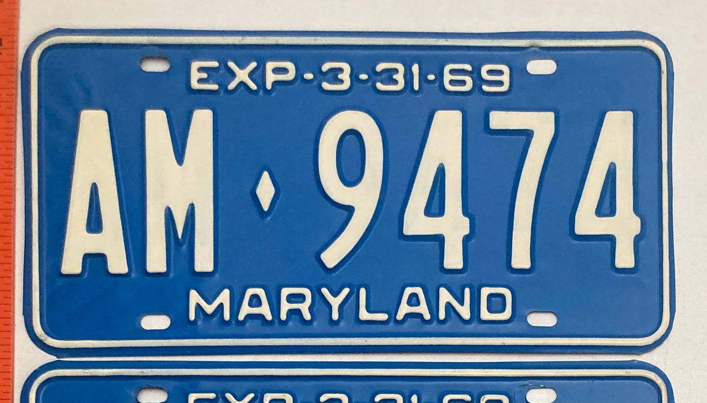 1969 Maryland #AM-9474 Passenger License Plate (Pair)