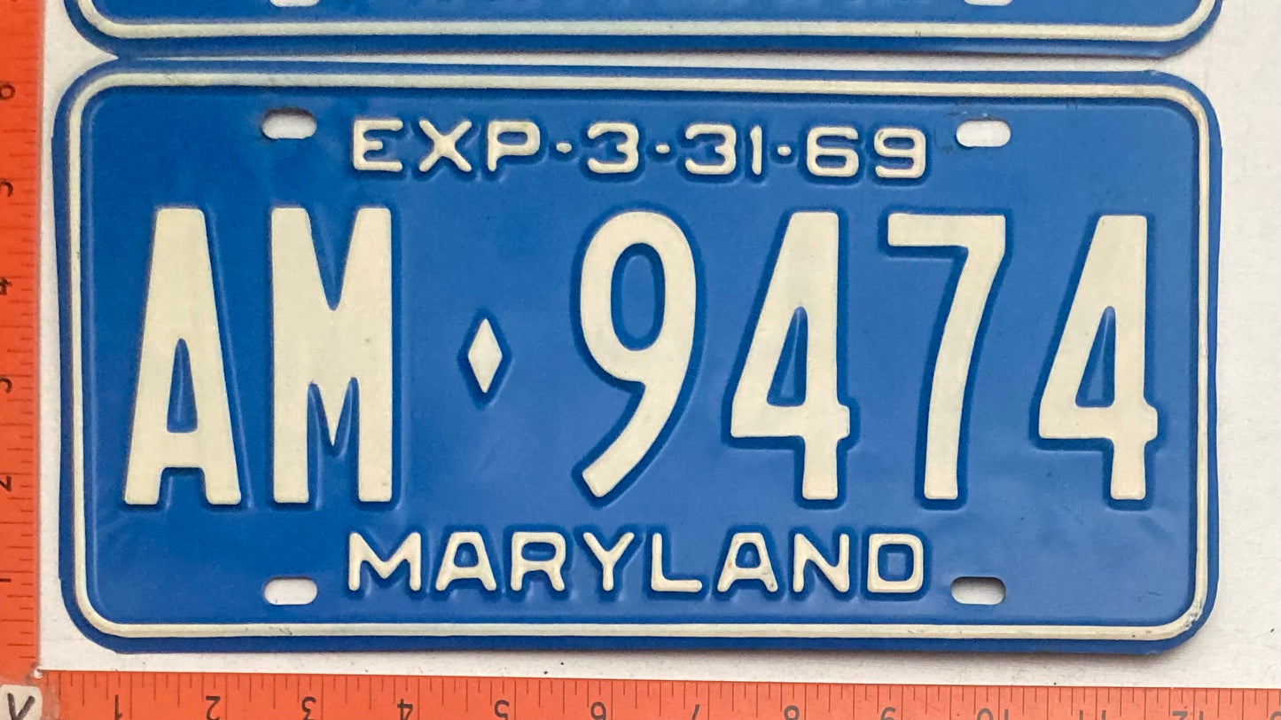 1969 Maryland #AM-9474 Passenger License Plate (Pair)