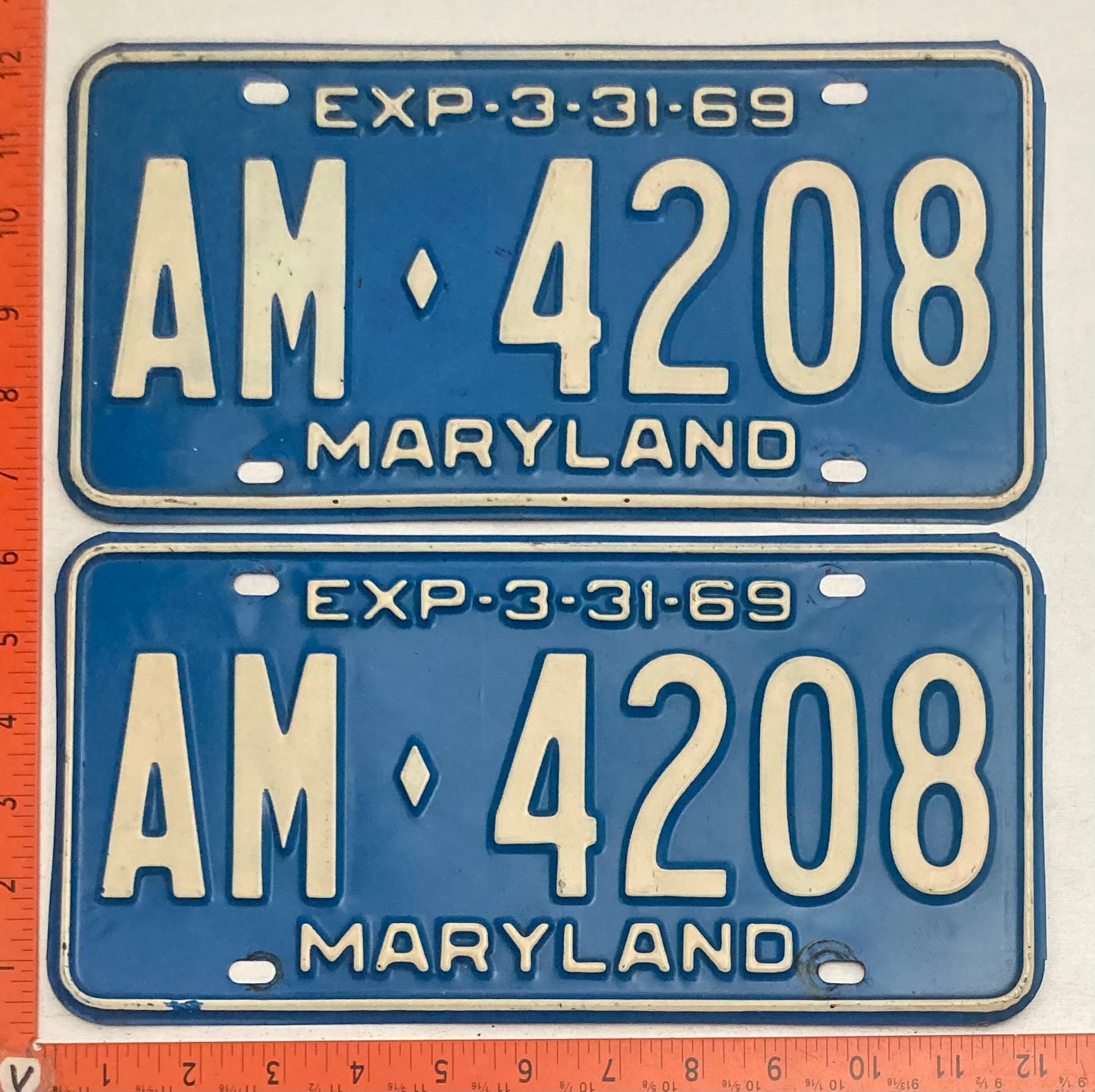 1969 Maryland #AM-4208 Passenger License Plate (Pair)