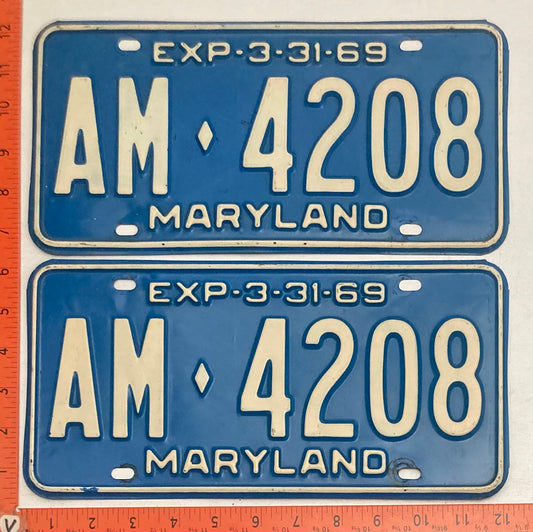 1969 Maryland #AM-4208 Passenger License Plate (Pair)