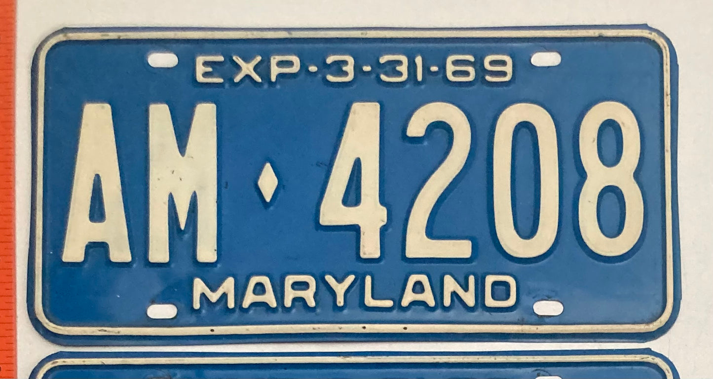 1969 Maryland #AM-4208 Passenger License Plate (Pair)