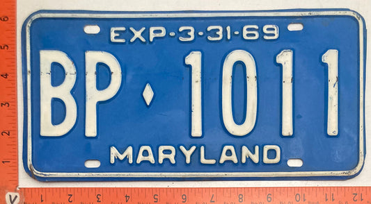 1969 Maryland #BP-1011 Passenger License Plate