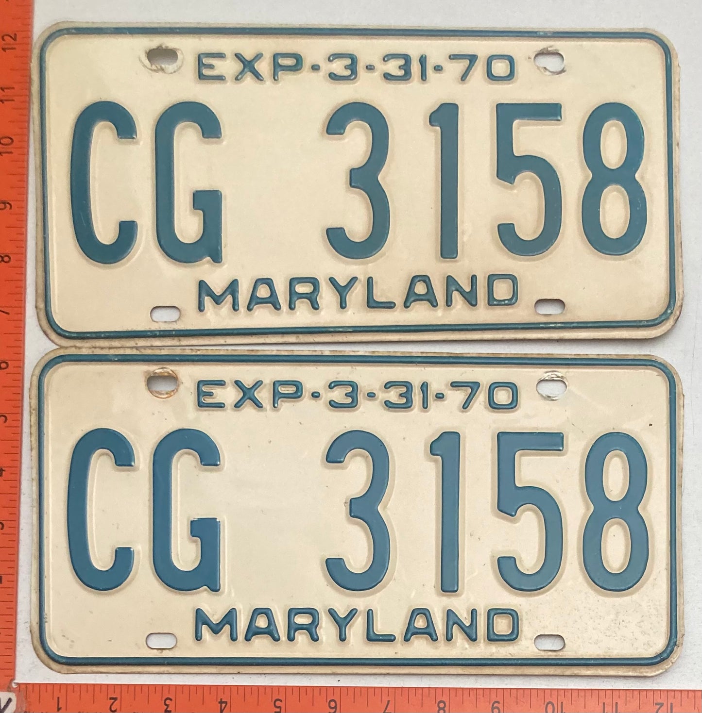 1970 Maryland #CG 3158 Passenger License Plate (Pair)