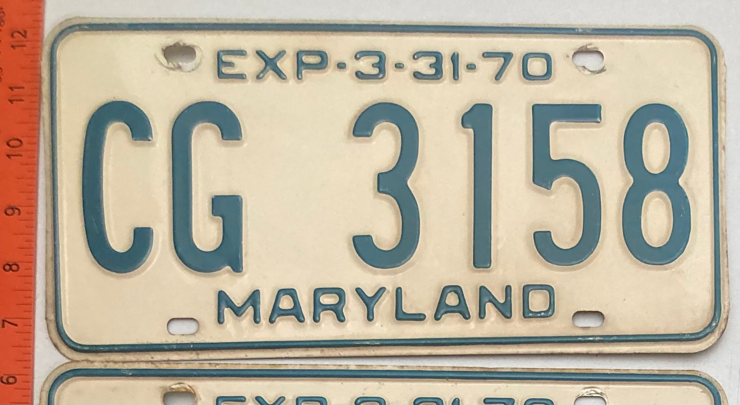 1970 Maryland #CG 3158 Passenger License Plate (Pair)