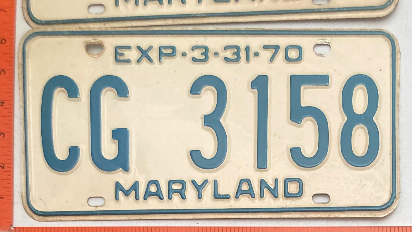 1970 Maryland #CG 3158 Passenger License Plate (Pair)
