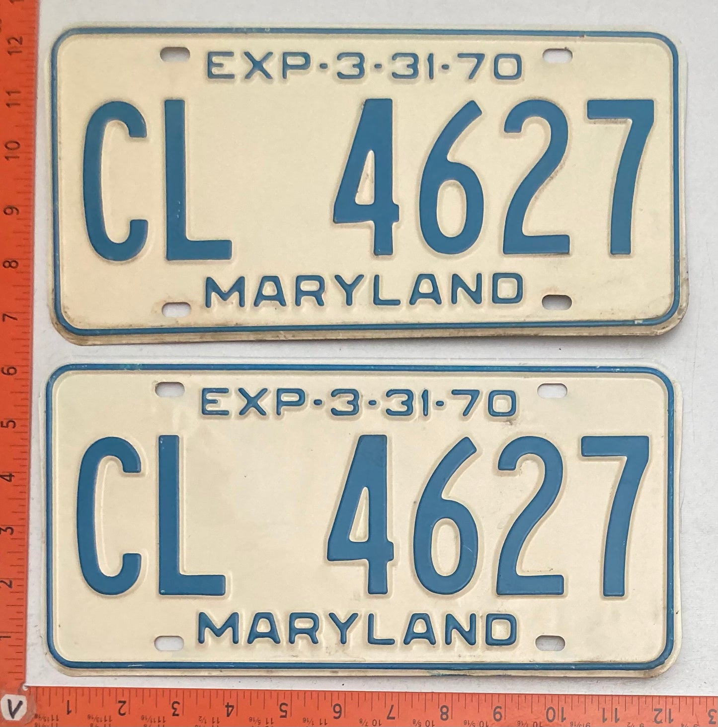 1970 Maryland #CL 4627 Passenger License Plate PAIR