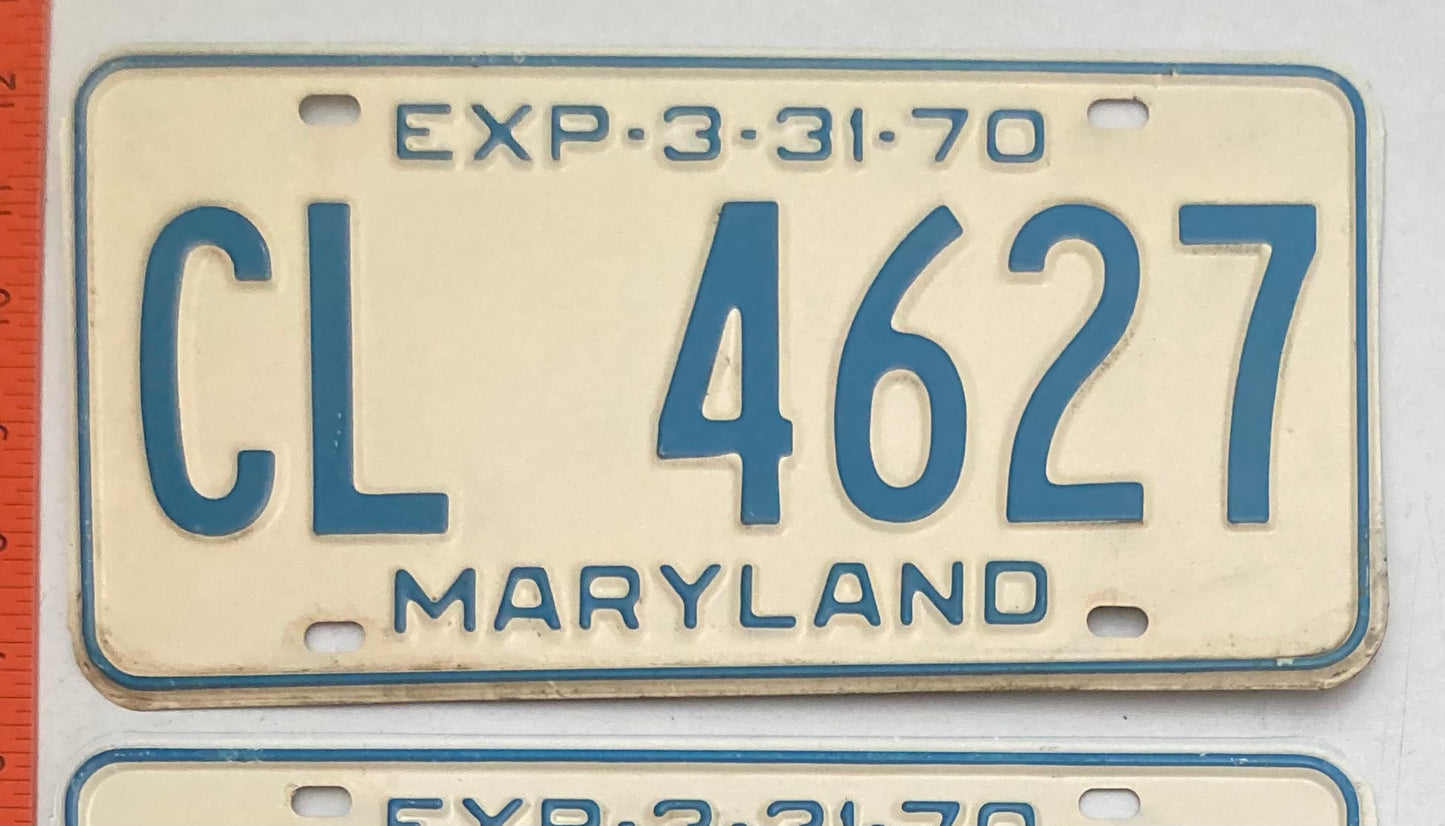 1970 Maryland #CL 4627 Passenger License Plate PAIR