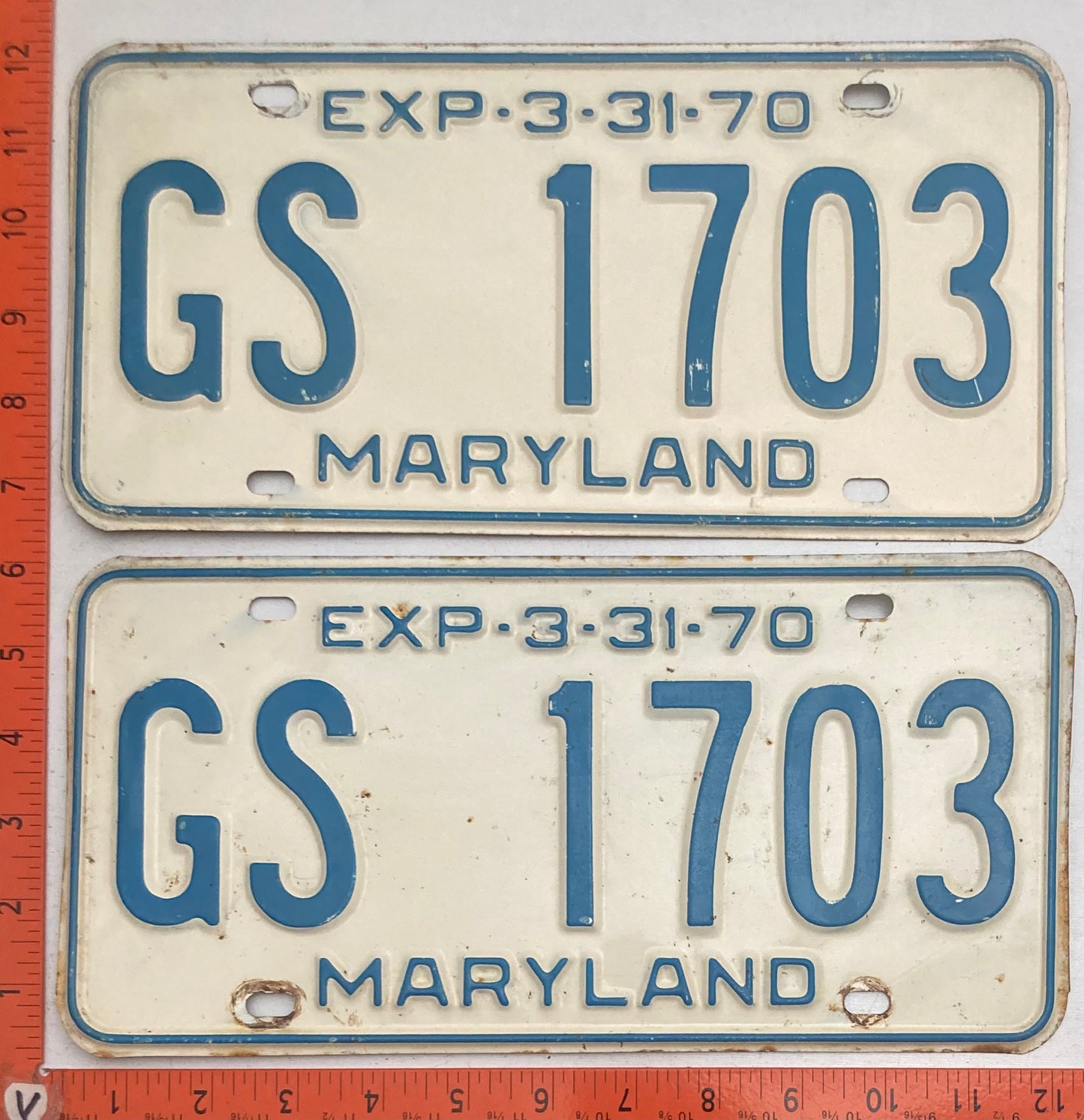 1970 Maryland #GS 1703 Passenger License Plate PAIR