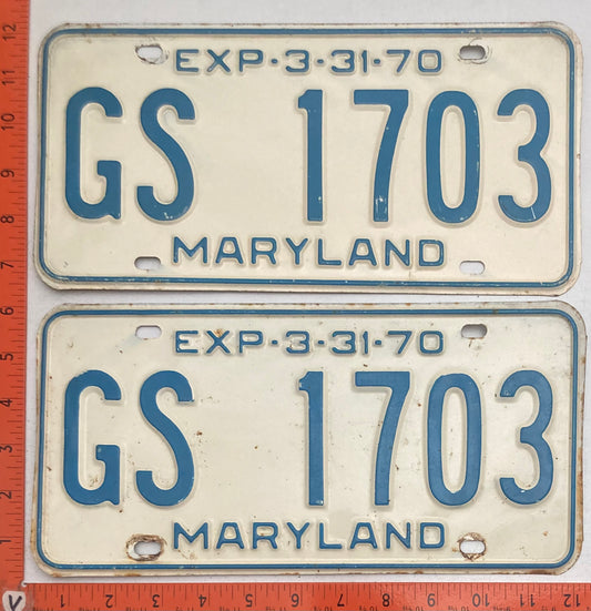 1970 Maryland #GS 1703 Passenger License Plate PAIR